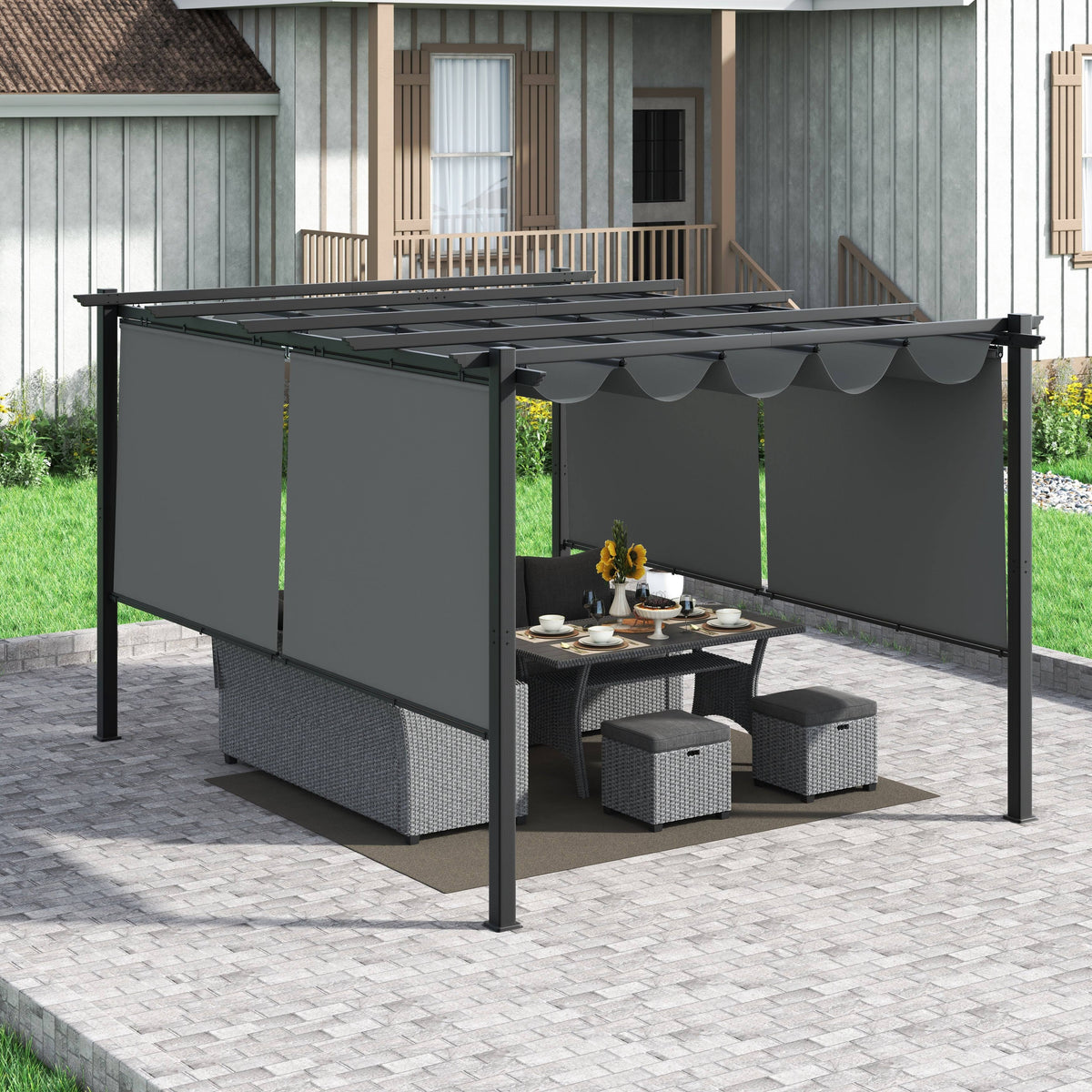 10x13 ft Aluminum Retractable Patio Canopy Pergola V9592