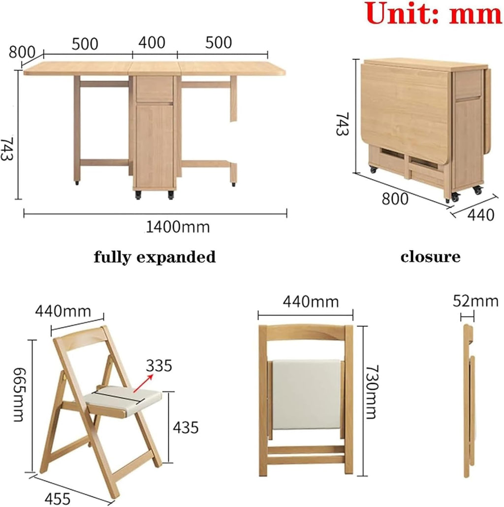Solid Wood Folding Dining Table with 4 Chairs I66253