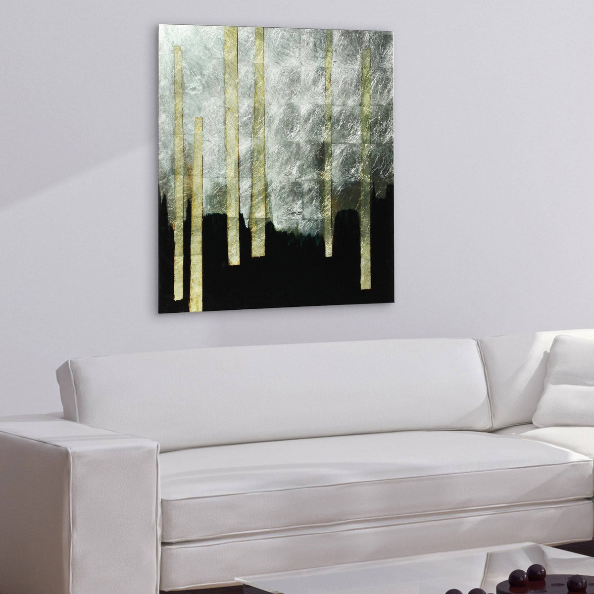 Printed Tempered Glass Art with Silver Leaf H969