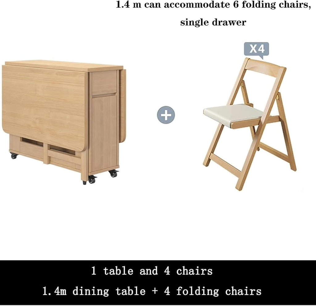 Solid Wood Folding Dining Table with 4 Chairs I66253