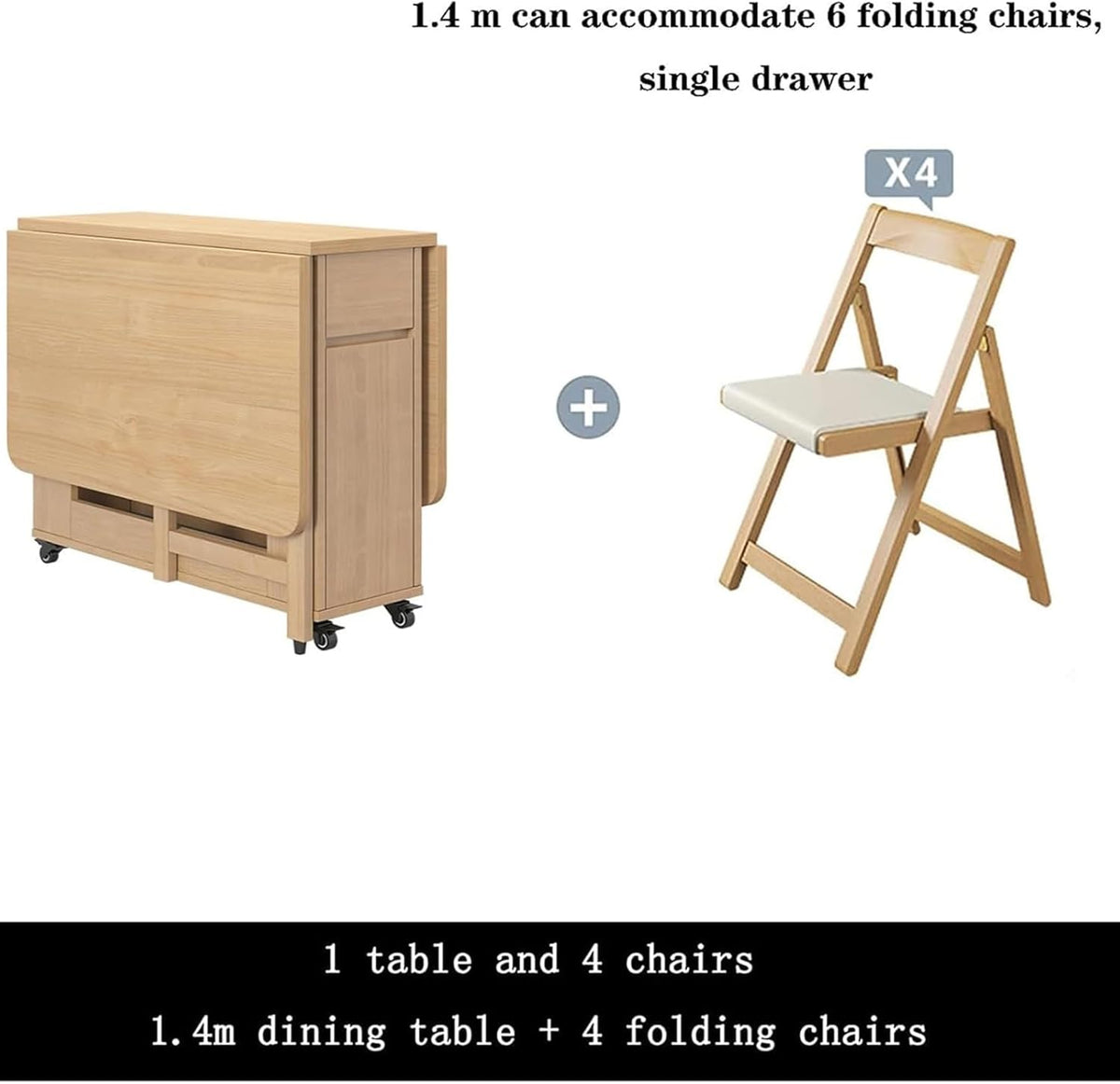 Solid Wood Folding Dining Table with 4 Chairs I66253