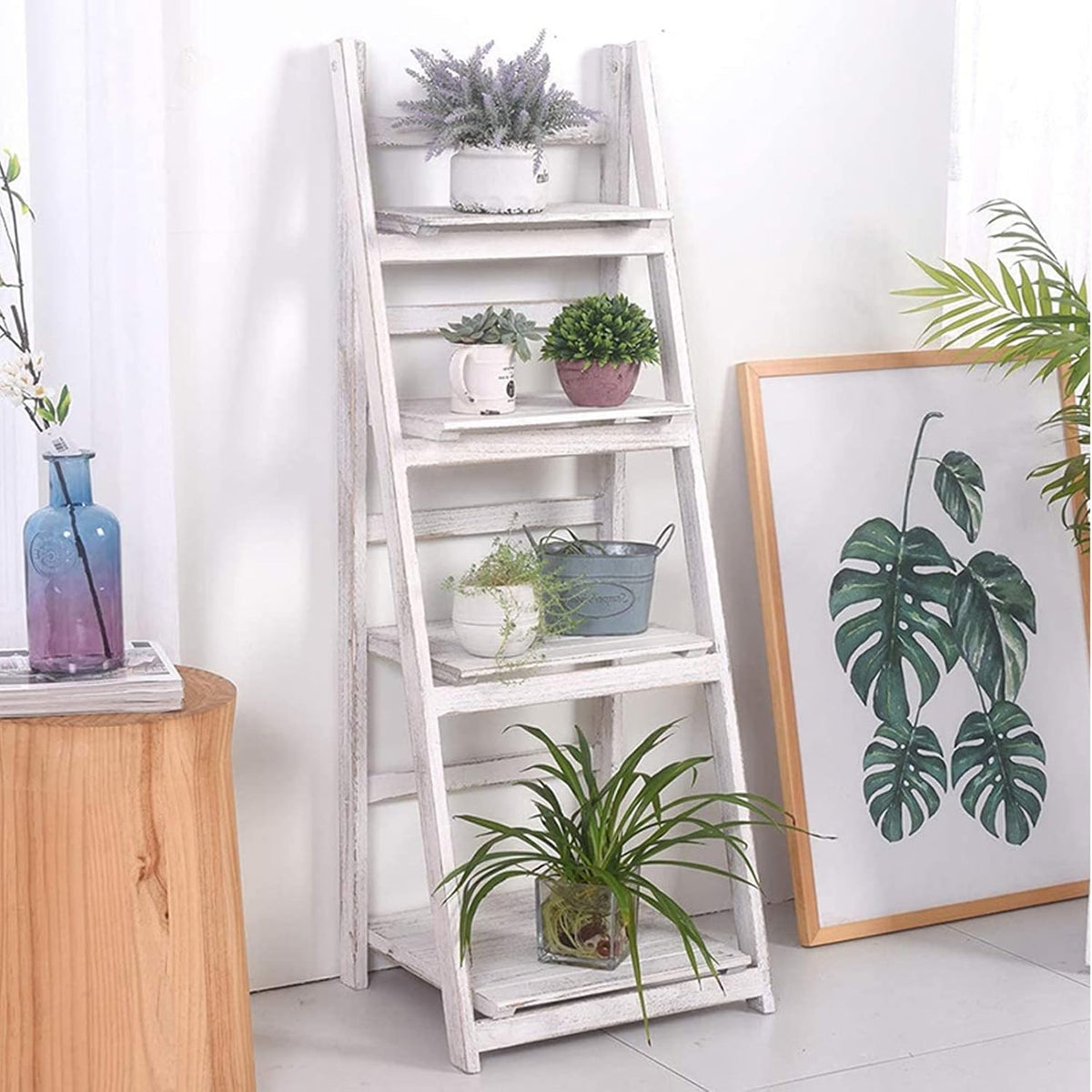 4 Tier Rustic Wood Stand with Shelves C491406