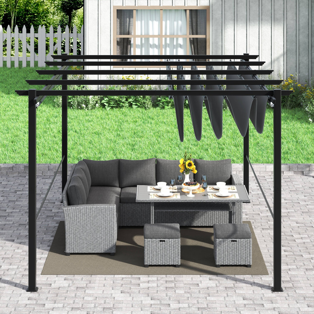 10x13 ft Aluminum Retractable Patio Canopy Pergola V9592