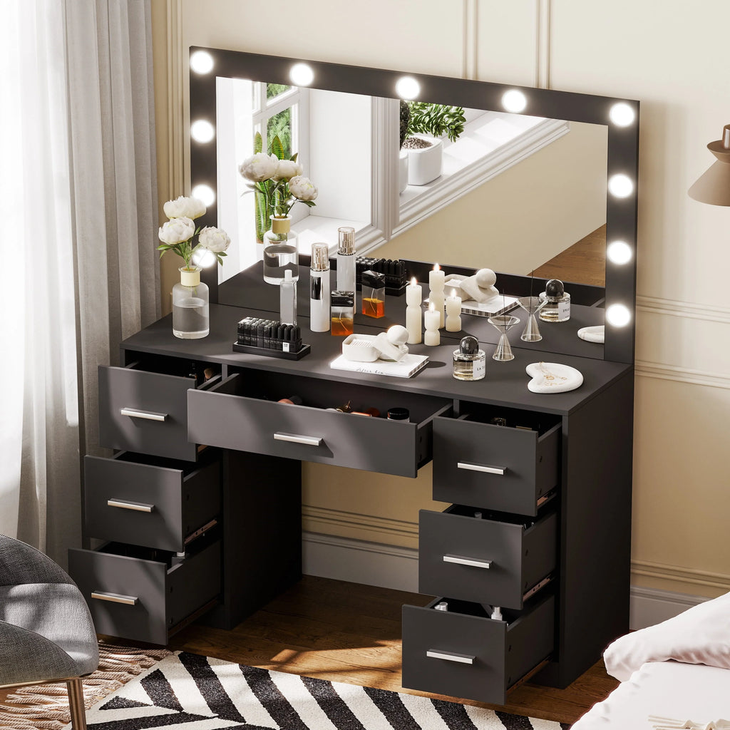 White Makeup Vanity Table with Mirror and 7 Drawer O354893