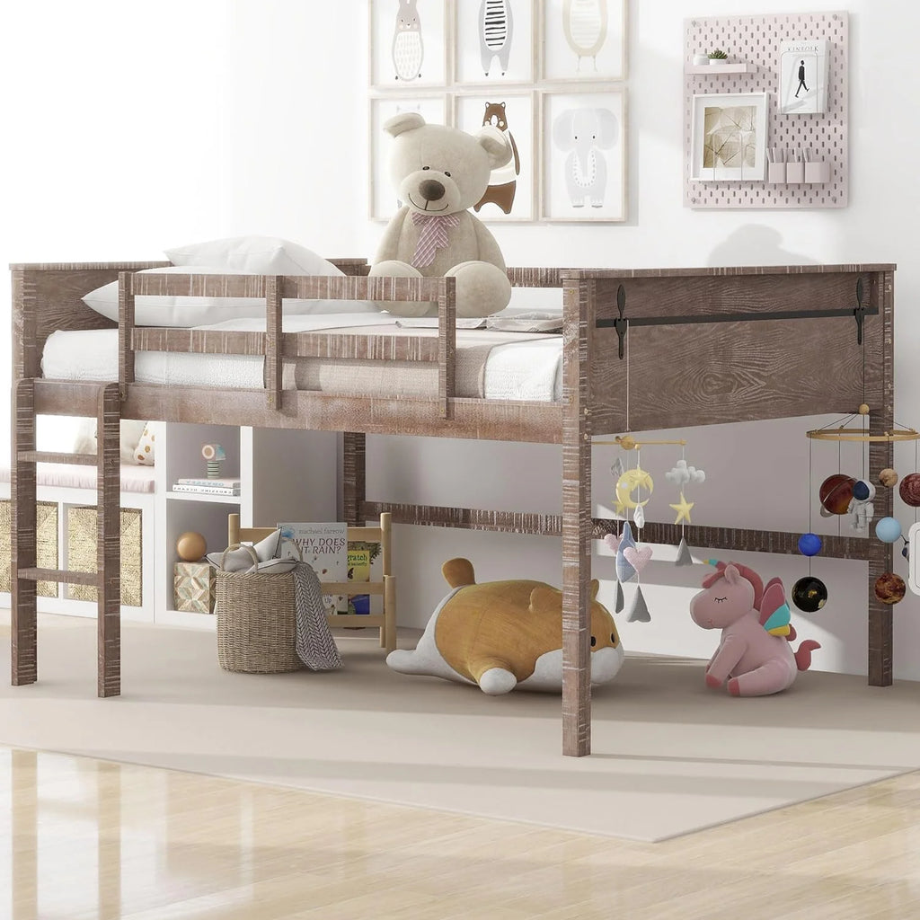 Full Size Wood Loft Bed with Ladder and Guardrails I623308