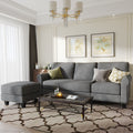 Grey Suede Convertible Sectional Sofa with Chaise E38475