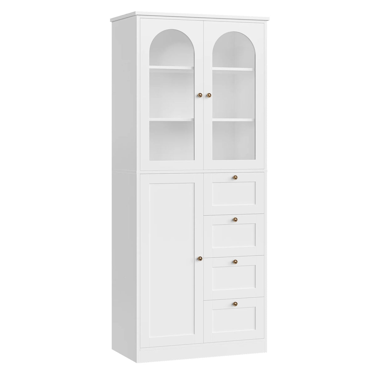 White Kitchen Pantry Cabinet with 2 Glass Doors and 4 Drawers G2423