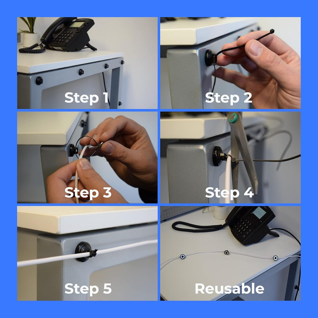 105 Pack Black Magnetic Cable Zip Tie Mounts with Neodymium Magnets T41479