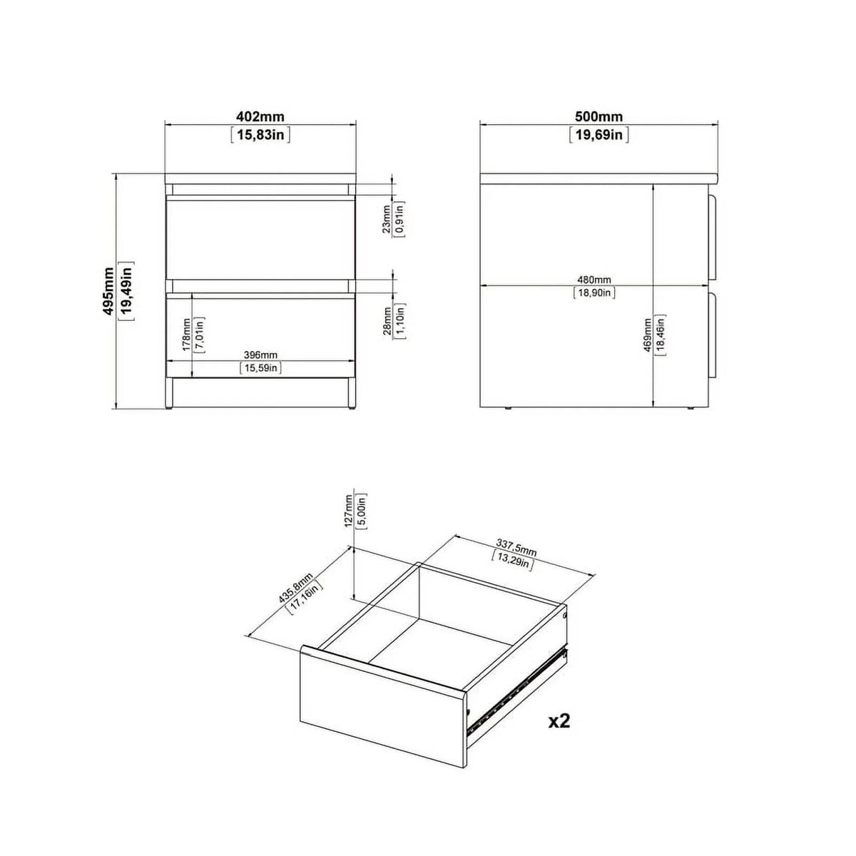 2 Piece Bedroom Set with 2 Two Drawer Nightstands O9669