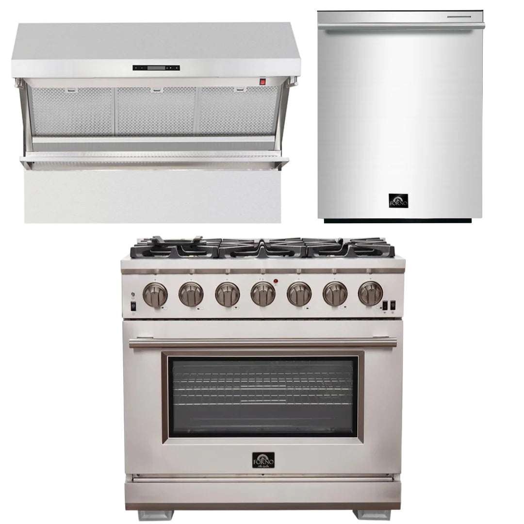 36 Inch Pro Gas Range, Wall Mount Range Hood, Dishwasher J600