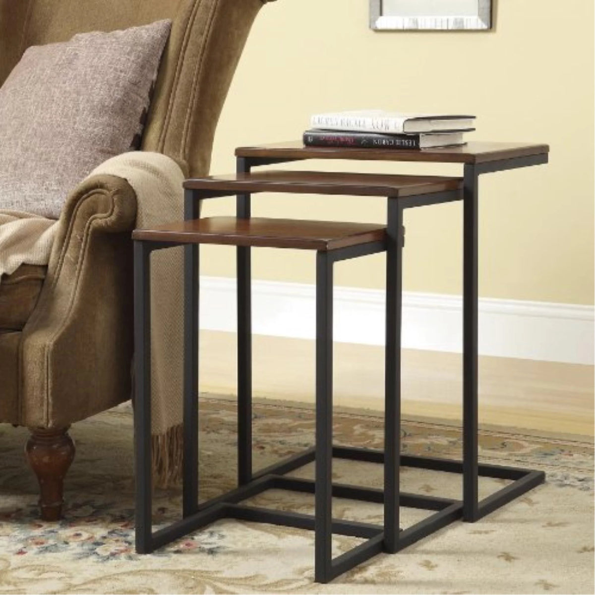 Nesting Table Set in Chestnut and Black Q270