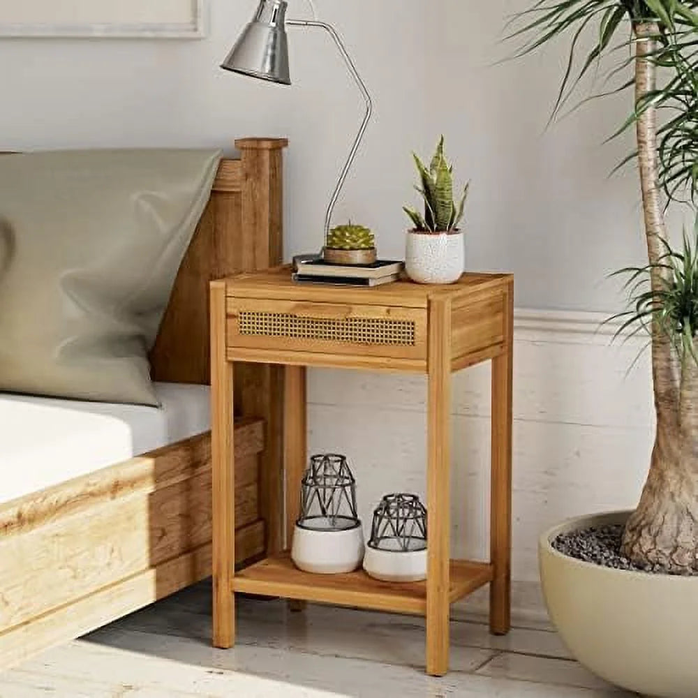 Set of 2 Rustic Rattan Nightstand with 2-Drawer N62814