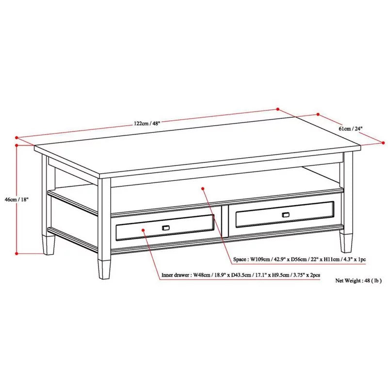 Wood 48" Coffee Table and 14" Narrow Side Table F66542
