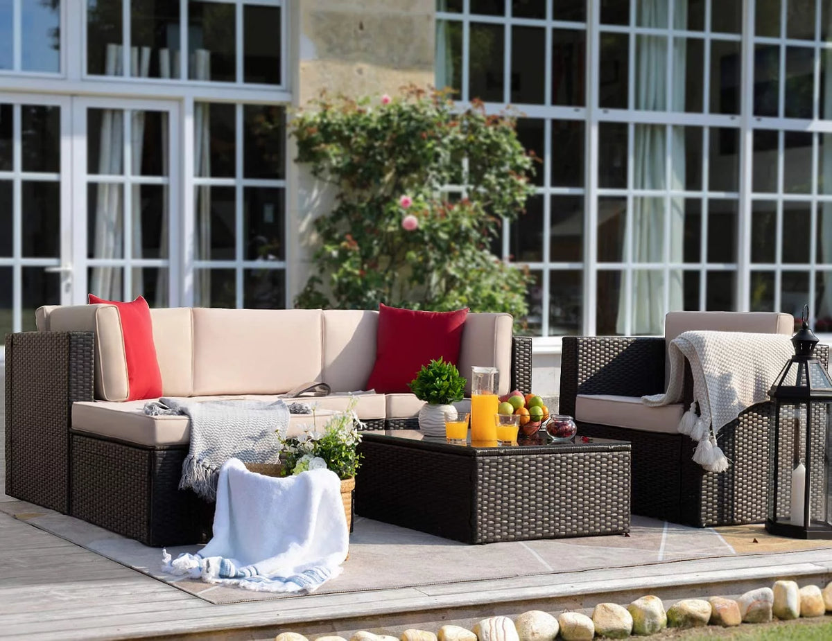 6 Pieces Beige Steel Sectional Sofa Set L19079