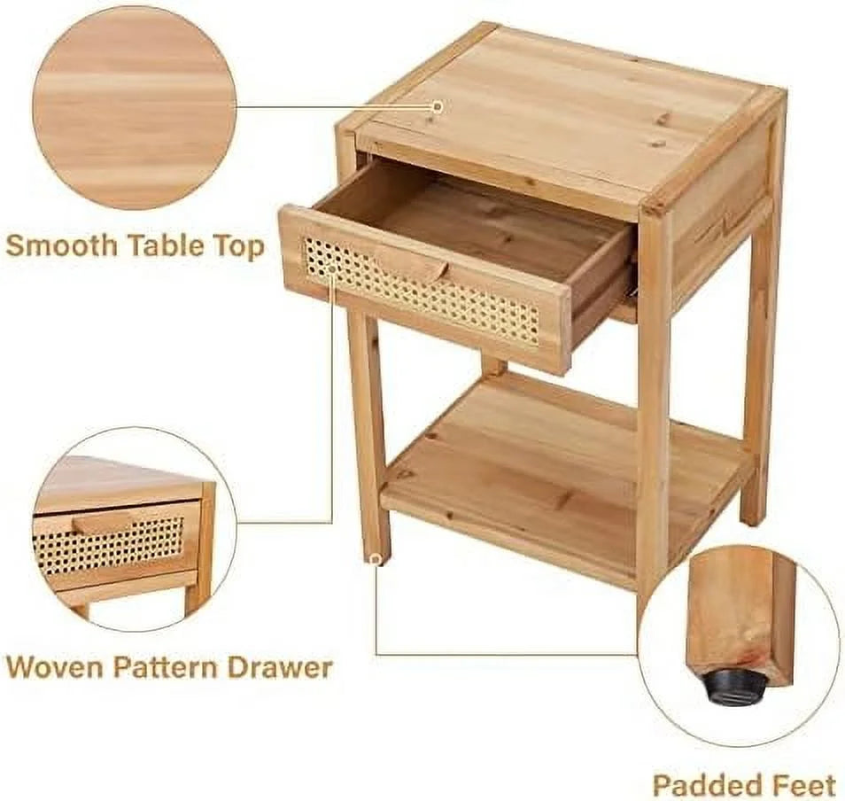 Set of 2 Rustic Rattan Nightstand with 2-Drawer N62814