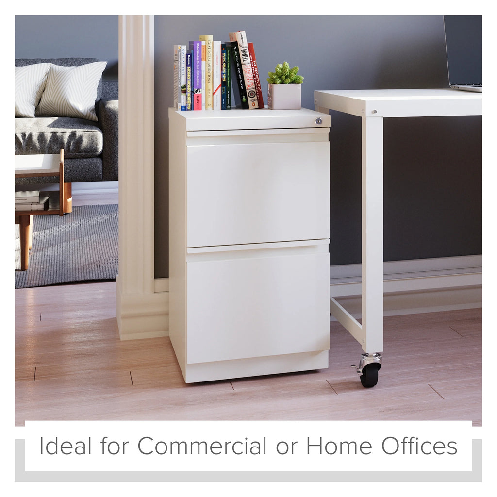 20" Deep 2 Drawer Mobile Pedestal File Cabinet, Letter Width, White C775719