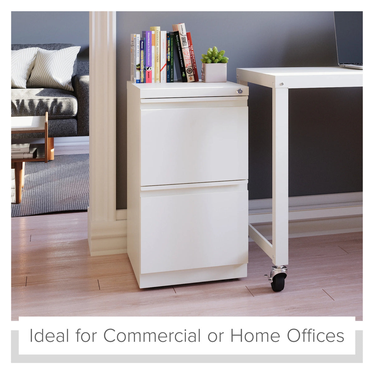 20" Deep 2 Drawer Mobile Pedestal File Cabinet, Letter Width, White C775719