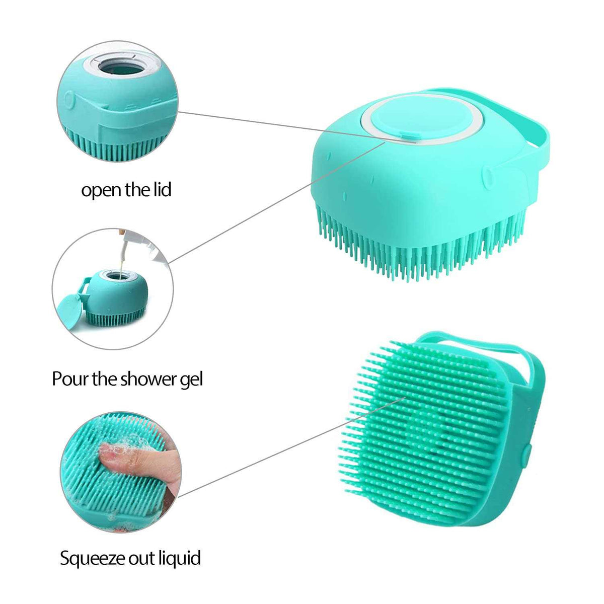 Pet Grooming Bath Massage Brush with Soap and Shampoo Dispenser W983456