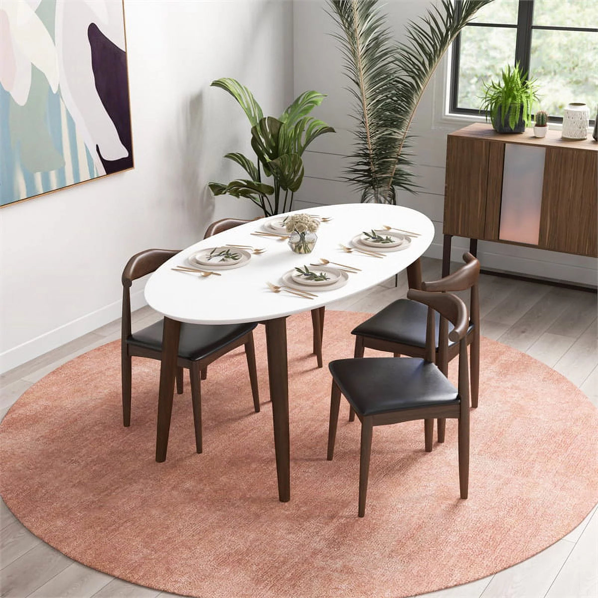 Solid Wood Walnut Oval Dining Table and Chair Set for 4 X8747