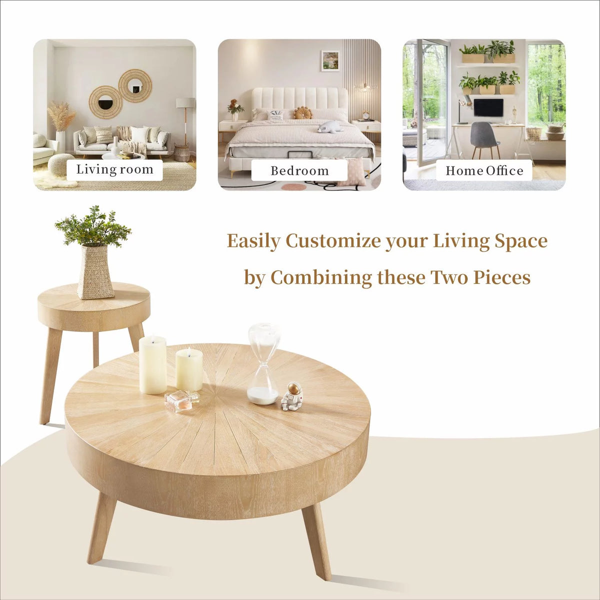 Round Solid Wood Coffee Table Set of 2 M927056