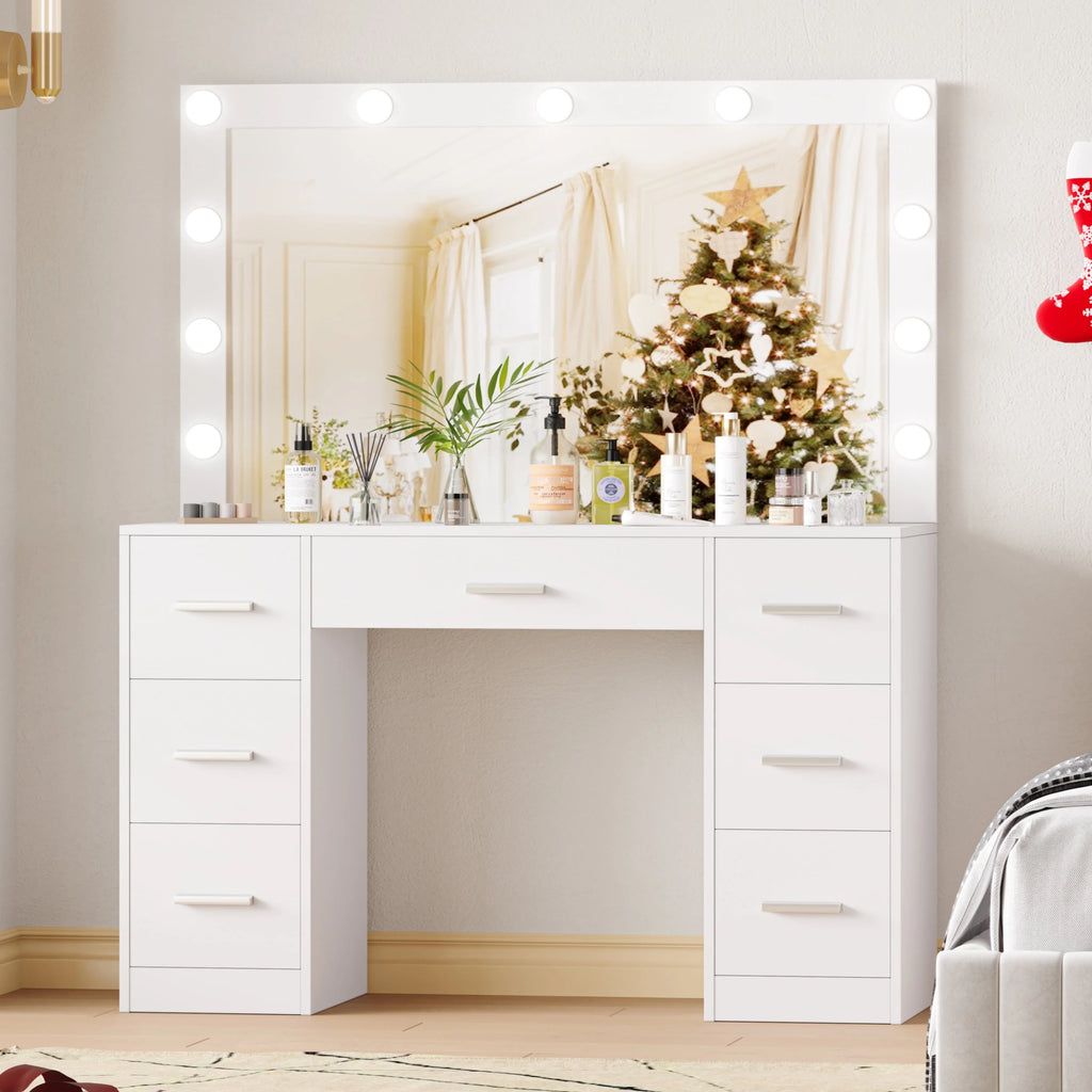 White Makeup Vanity Table with Mirror and 7 Drawer O354893