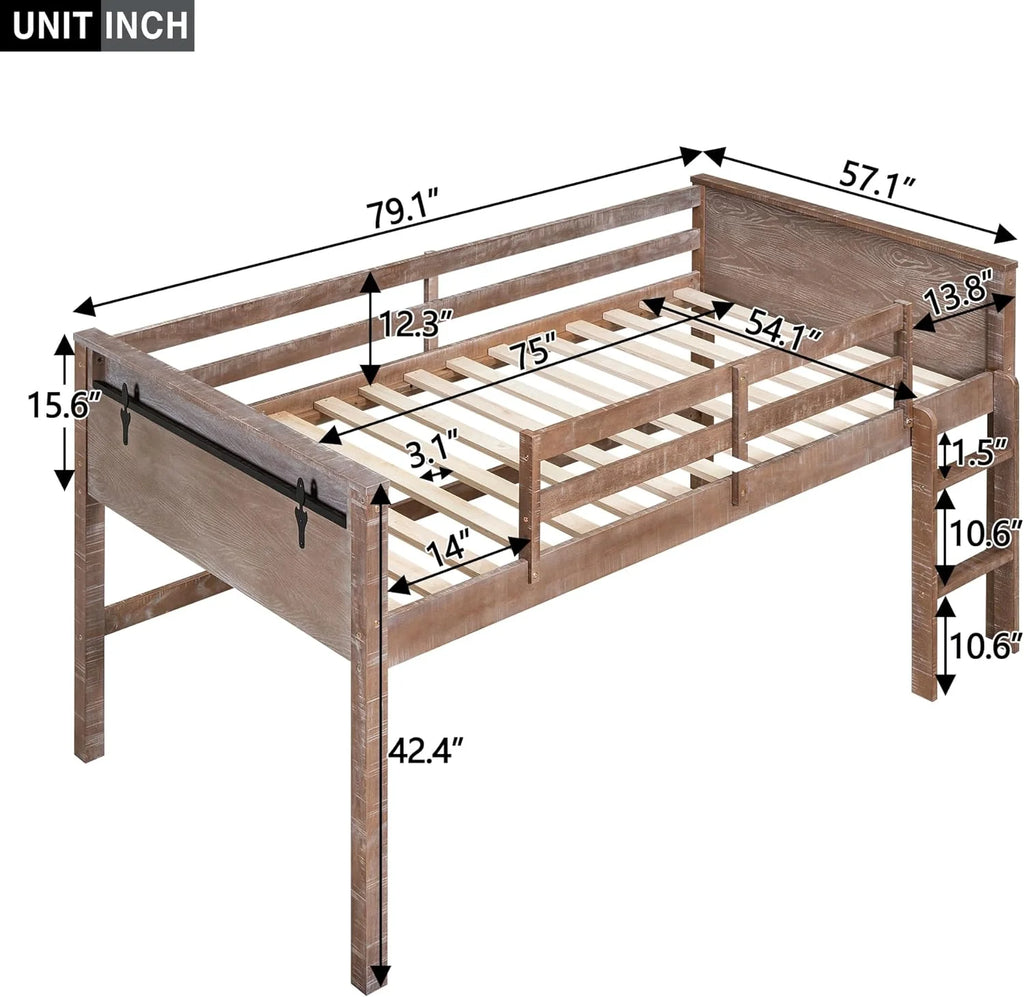 Full Size Wood Loft Bed with Ladder and Guardrails I623308
