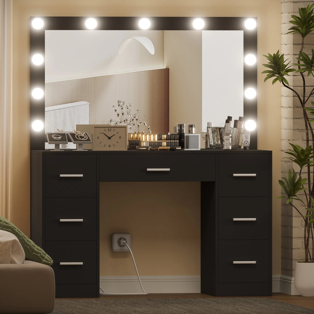 White Makeup Vanity Table with Mirror and 7 Drawer O354893