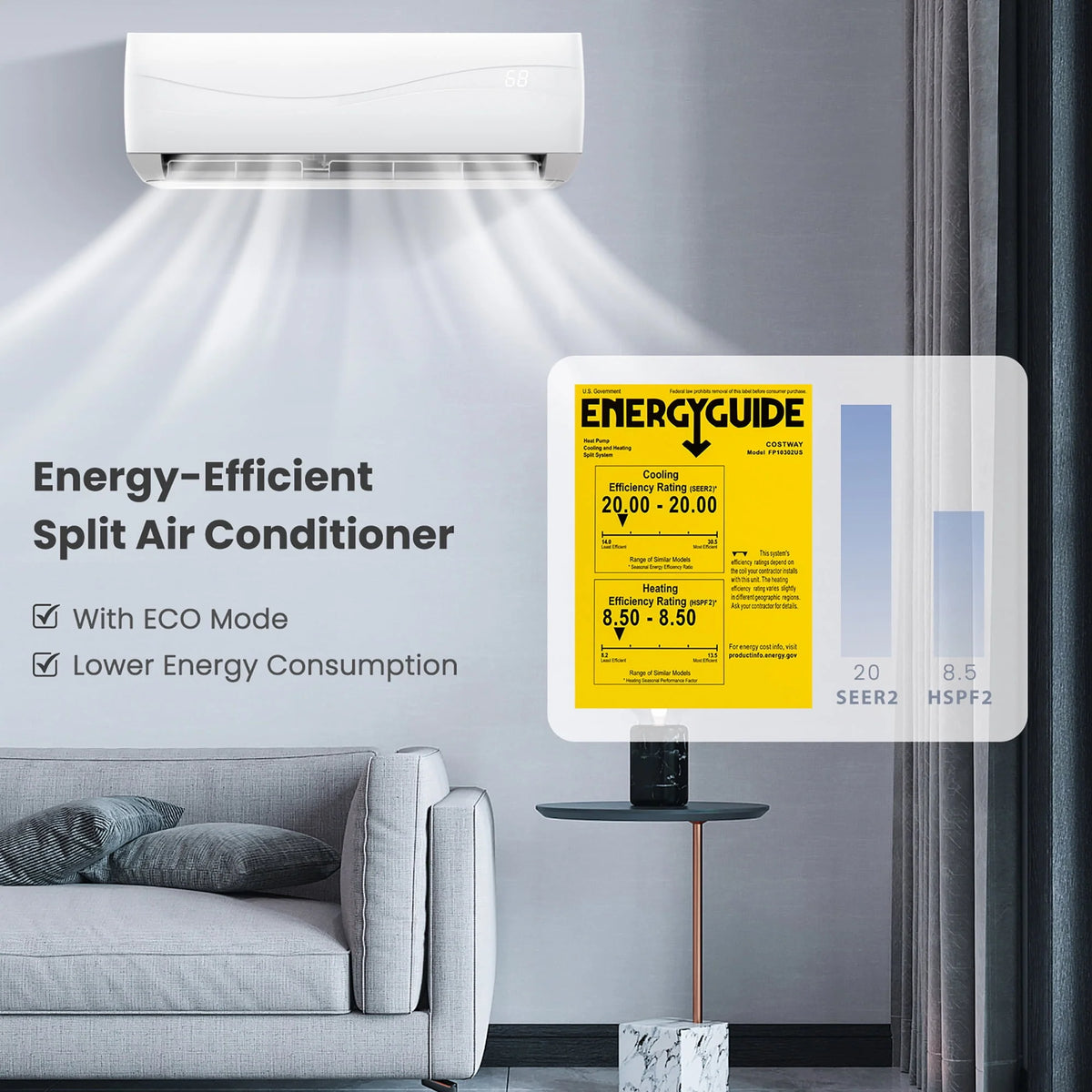 12000 BTU Mini Split Air Conditioner & Heater 20 SEER2 115 V Wall-Mounted AC Unit P637043