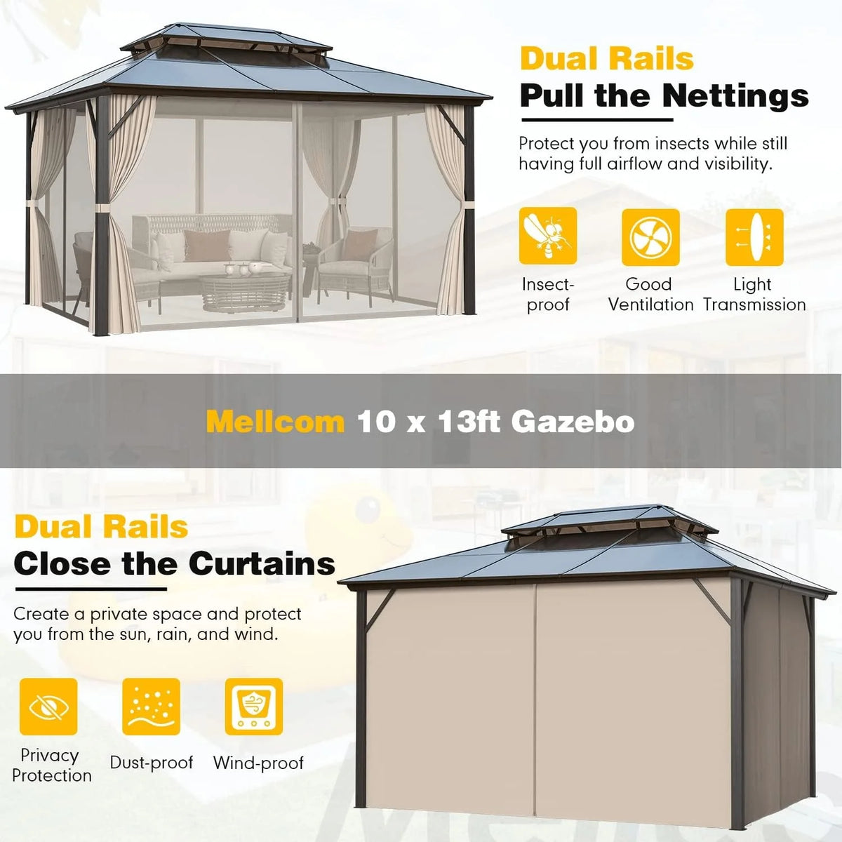 10' x 13' Outdoor Hardtop Gazebo with Aluminum Frame C25059