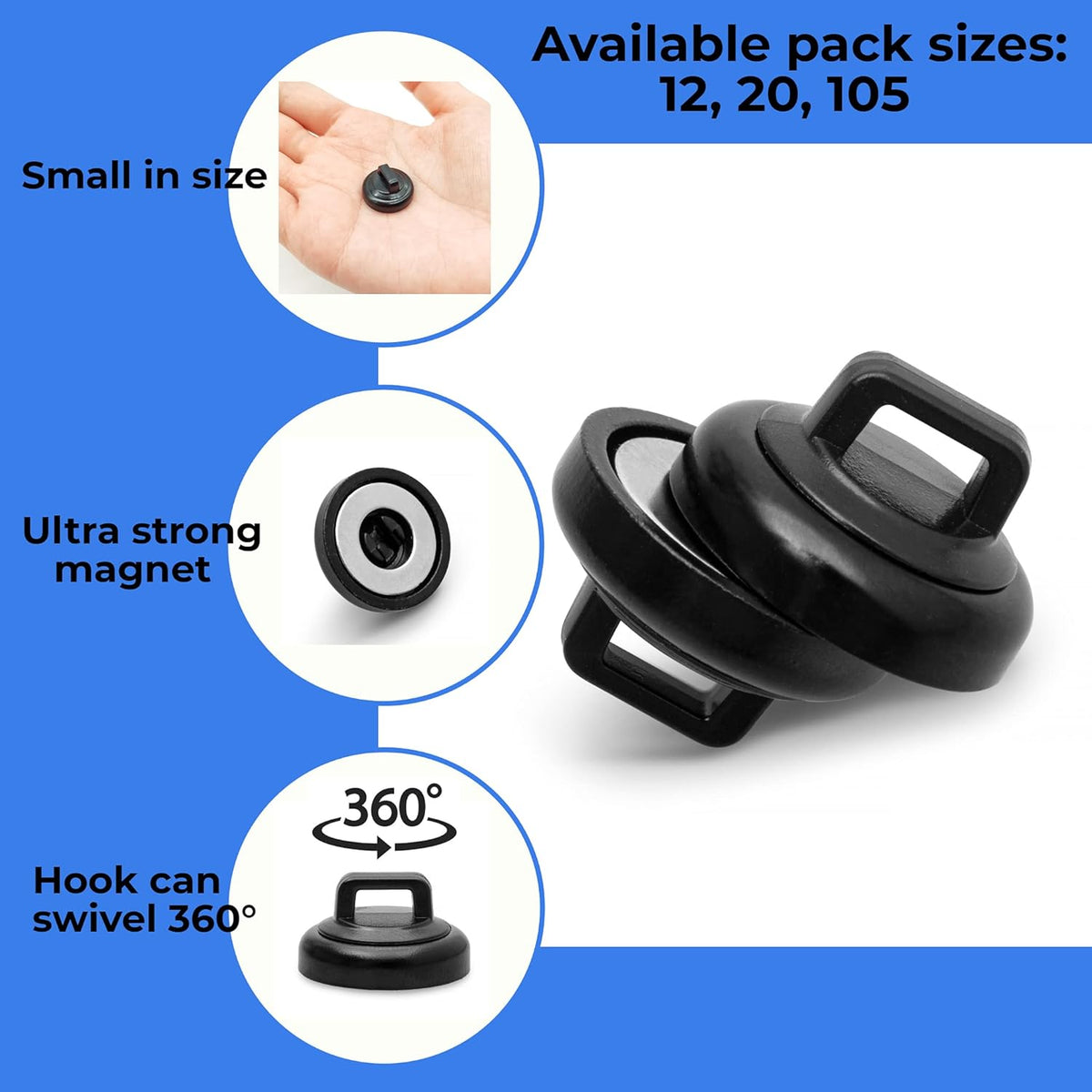 105 Pack Black Magnetic Cable Zip Tie Mounts with Neodymium Magnets T41479