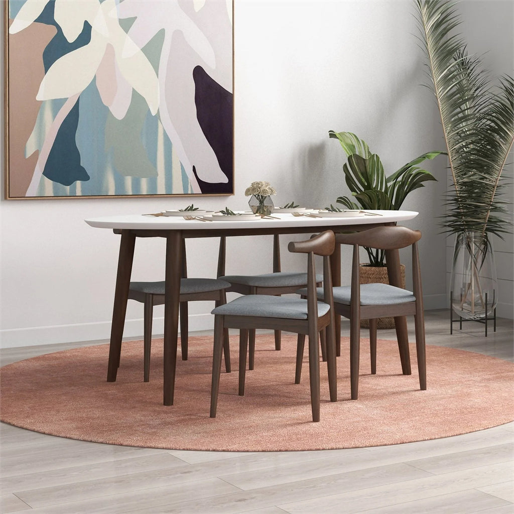 Solid Wood Walnut Oval Dining Table and Chair Set for 4 X8747