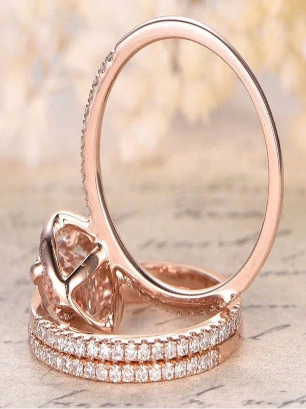 2 carat Morganite and Diamond Trio Ring Set in 10k Rose Gold Y180