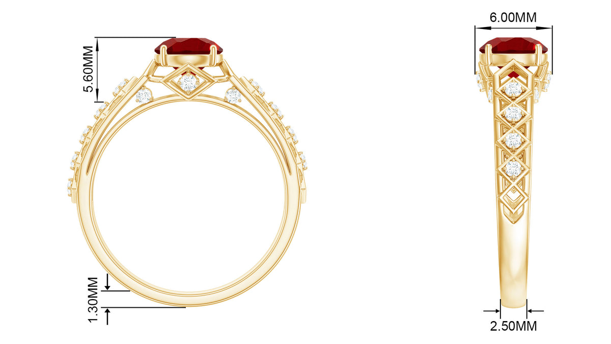1.25 CT Created Ruby and Diamond Filigree Engagement Ring, 925 Sterling Silver I47944